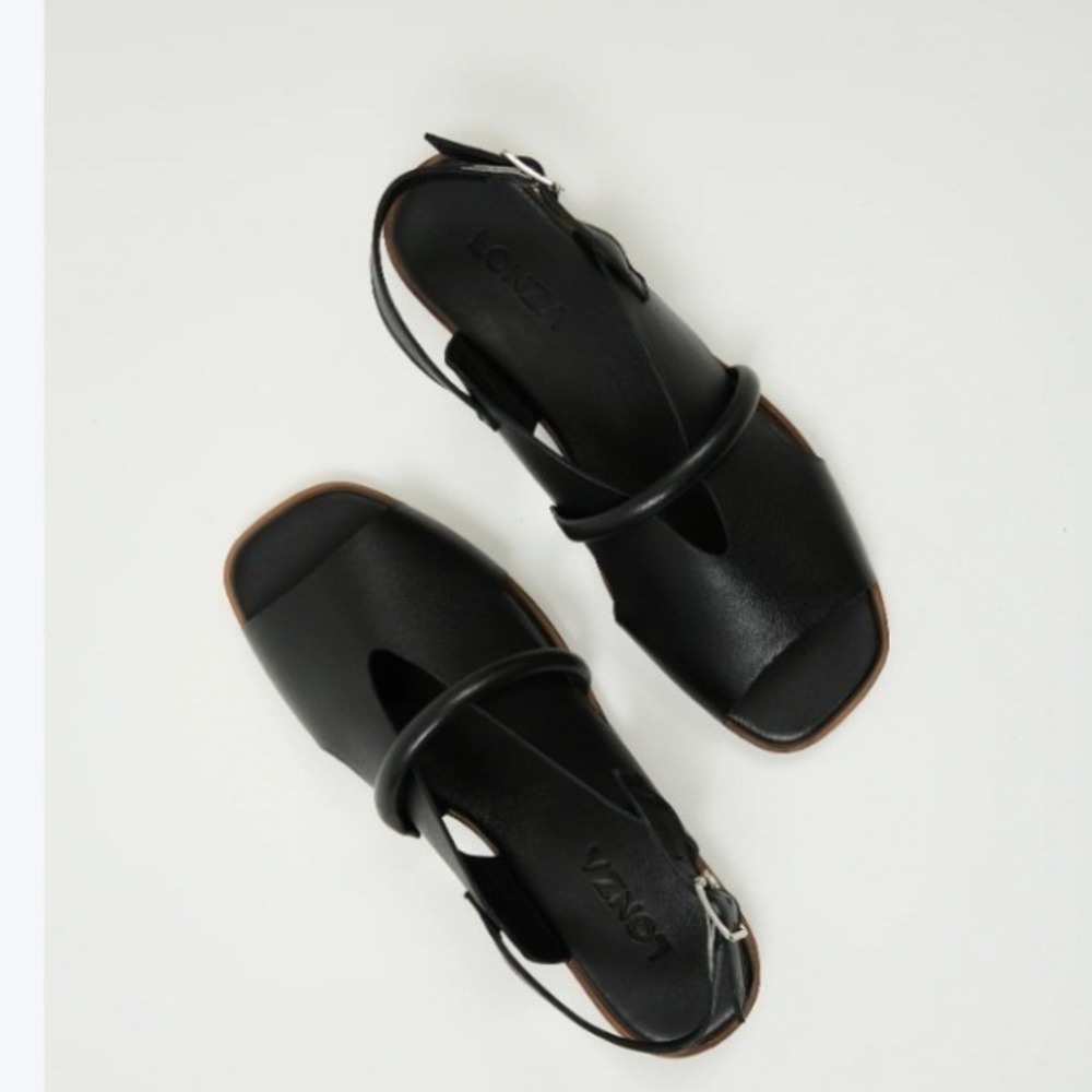 Lonza Bergen Black Leather Square Toe Slingback Sandals Women Size 39 EU